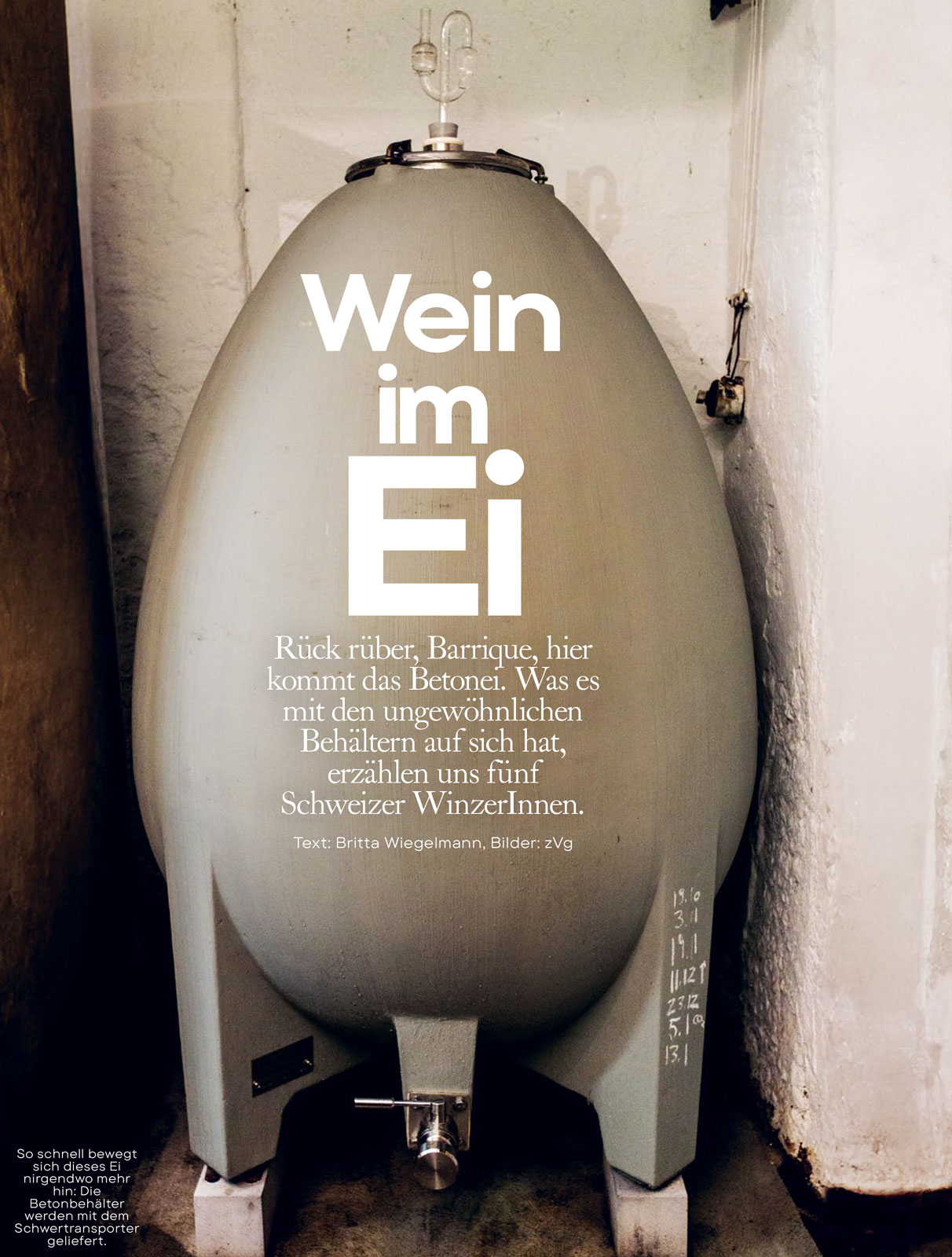 Weinreportage über Betoneier vom Magazin "marmite" - Weingut Hansruedi Adank